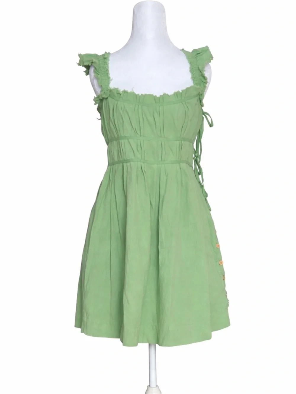 Free People Green Cotton Sundress Women’s‎ Small Ruffle Strap Button Side Boho