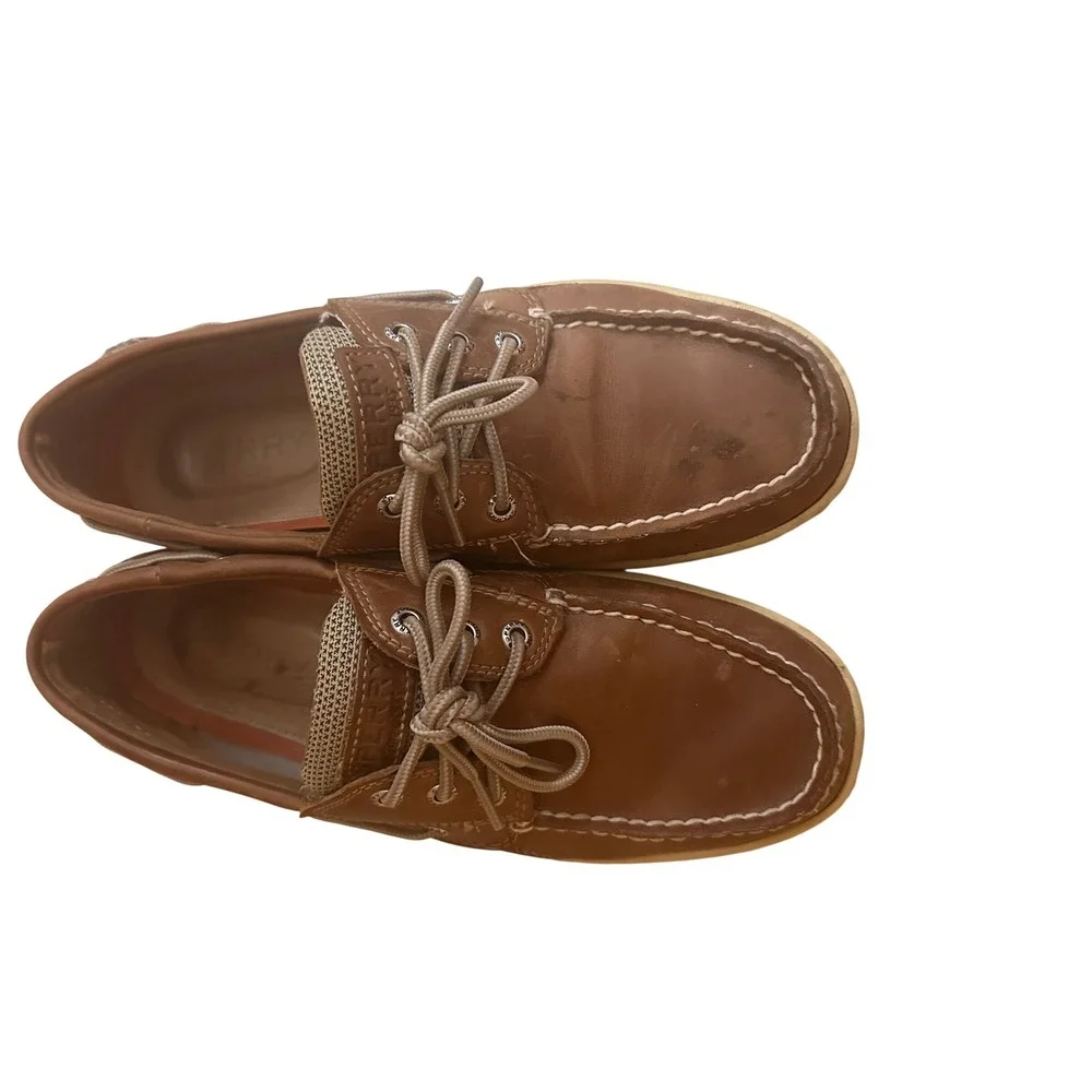 Sperry Top-Sider Mens Tan Leather Mesh Boat Shoes Loafers Nautical‎ Classic