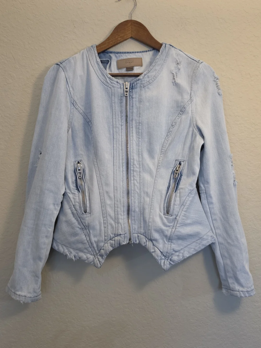 Blank NYC Denim Jean Jacket Womens‎ Small Light Wash Full Zip Distressed 90s Y2K