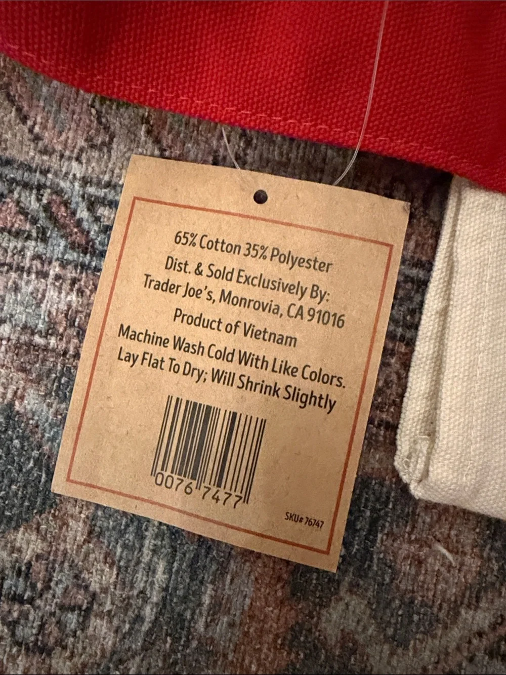 TRADER JOE'S Cream Canvas Logo Tote with Red Straps - NWT!