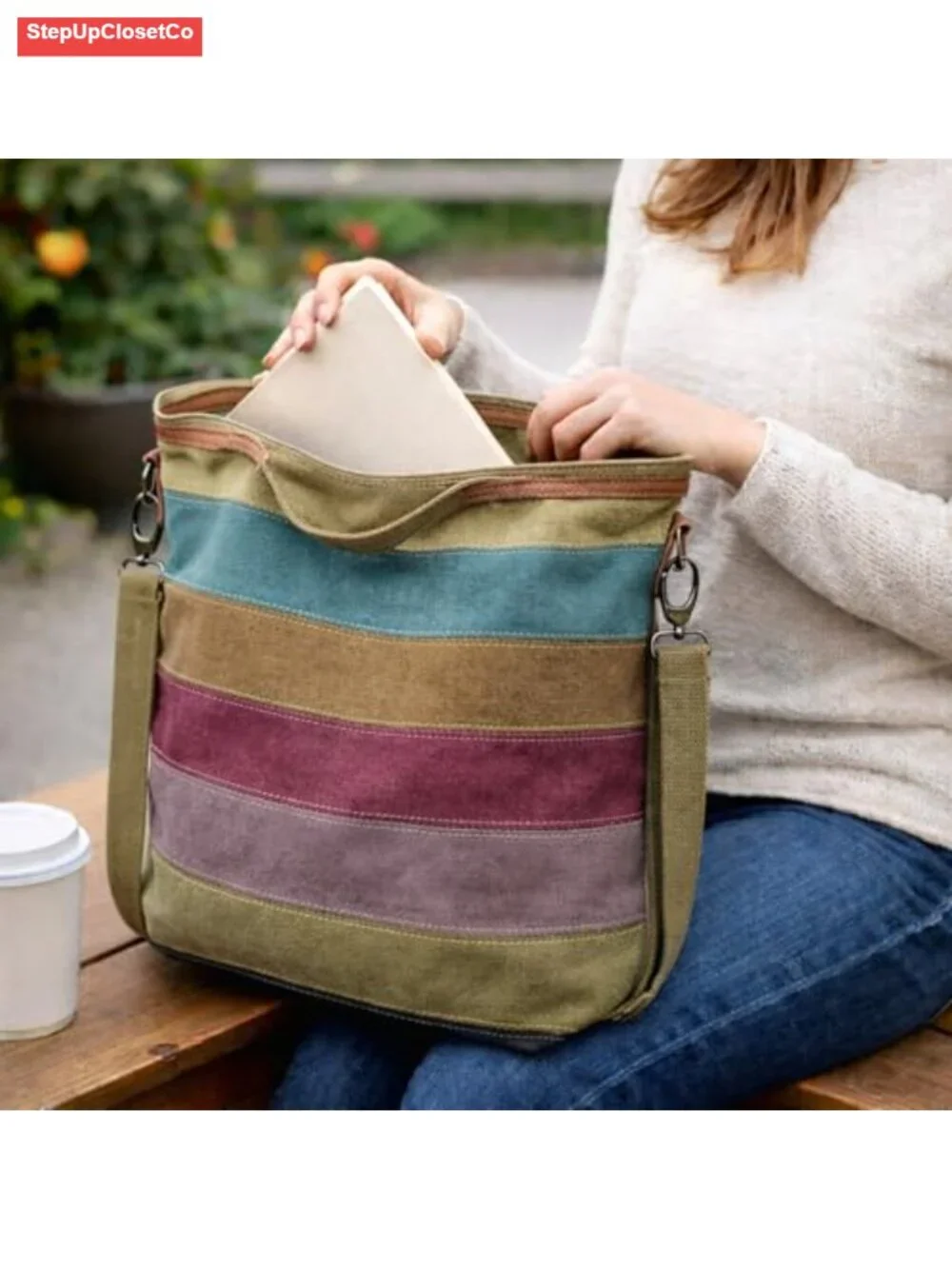 Canvas Hobo Tote Bag Large Capacity Crossbody Shoulder Purse with Adjustable