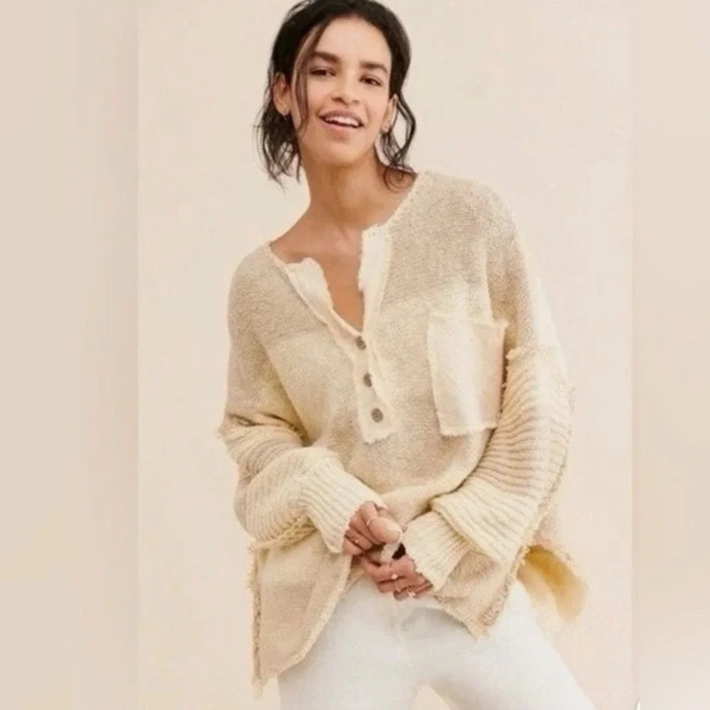 Free People Road Trip Henley Sweater Size S Retail $148 Boho‎ Festival Fringe