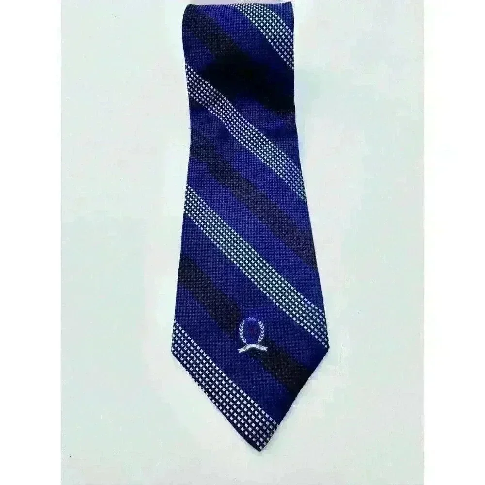 VTG Tommy Hilfiger‎ Repp Tie Jacquard 100% Silk Necktie Red Blue Woven 57L X 4W