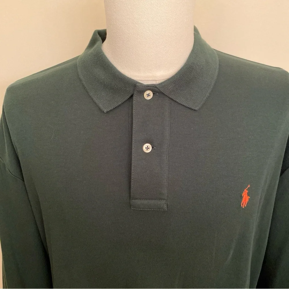 Polo Ralph Lauren Men’s Green XL Pima Soft Touch Long Sleeve Polo Orange Pony‎