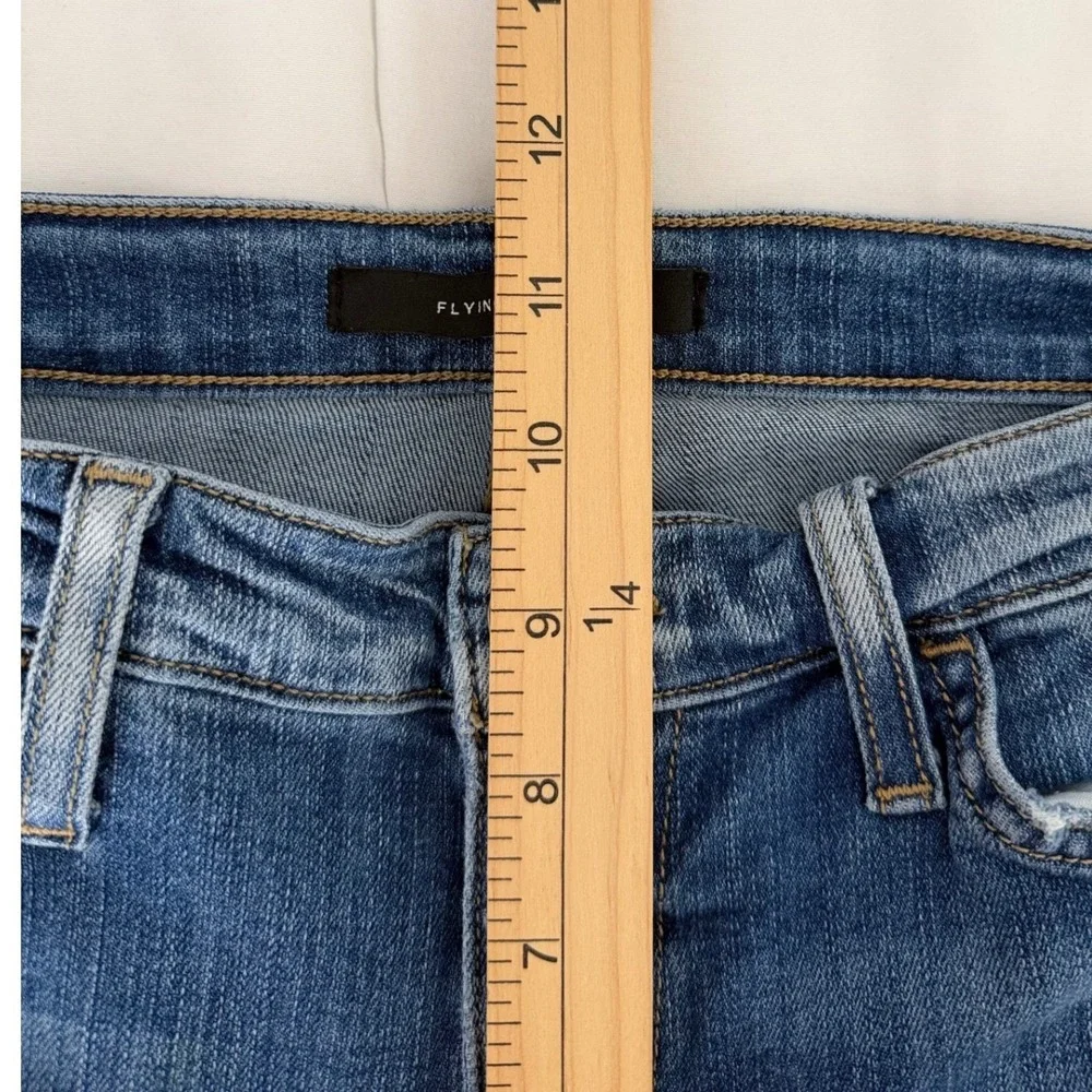 Flying Monkey‎ Retro Grunge Mid Rise Flare Jeans Distressed Med Wash Raw Hem 29