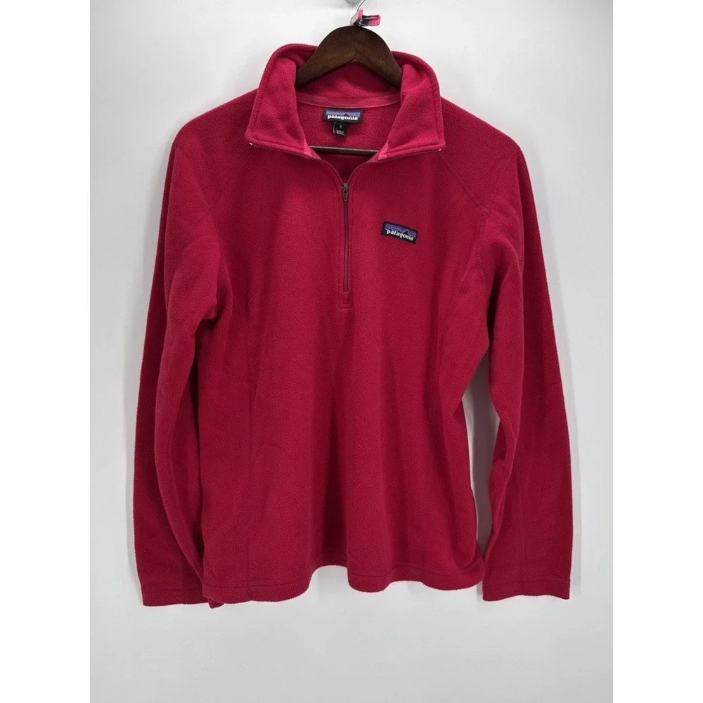 Patagonia Womens M 1/4 Zip Fleece Jacket Red Pink Outdoor Hiking Fall 2015