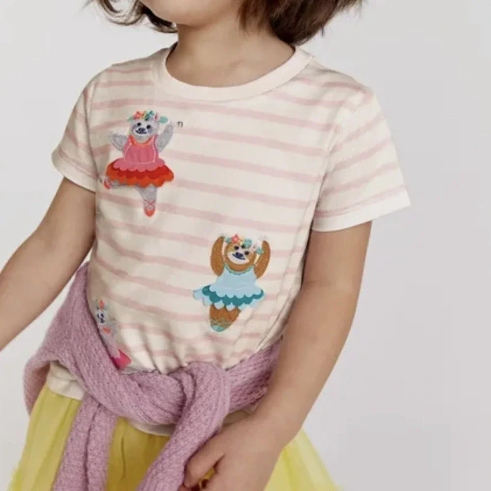 Mini Boden 2-3 Years‎ Girl Appliqué T-shirt Stripes, Ballerinas. NWT Preppy