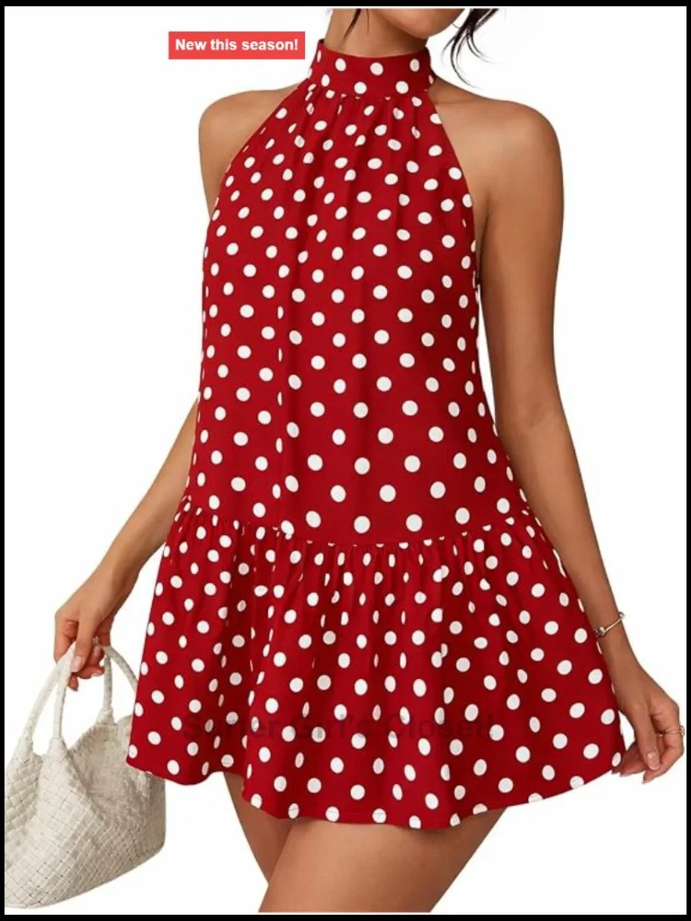 Halter Neck Polka Dot Mini Dress A-Line Flowy Sundress Summer Vacation Outfit