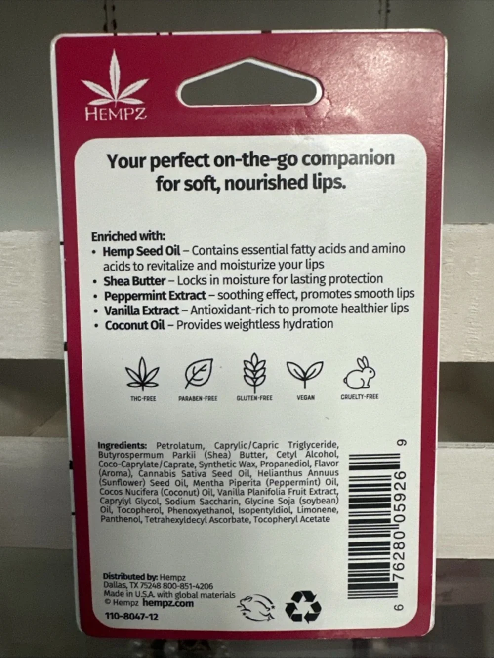 Hempz Pink Peppermint Meringue‎ Lip Balm 0.44 oz Vegan THC-Free NIP