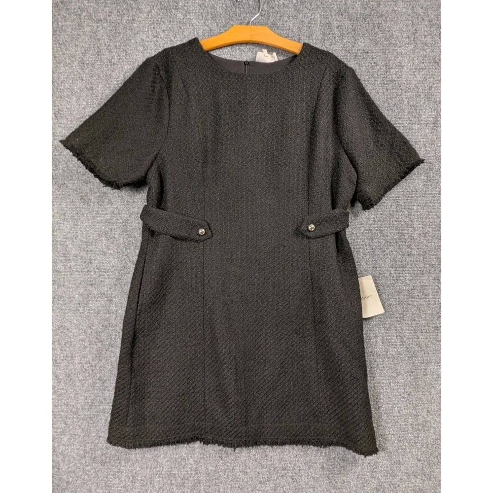 Bohme Black Textured Shift Dress XL Short Sleeve Tweed Fringe LD368A NWT
