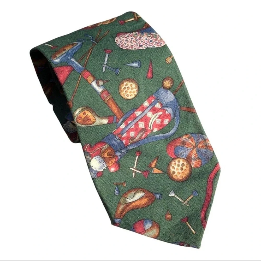 Mens Green Golf Tie Clubs‎ Bags Tees Necktie USA