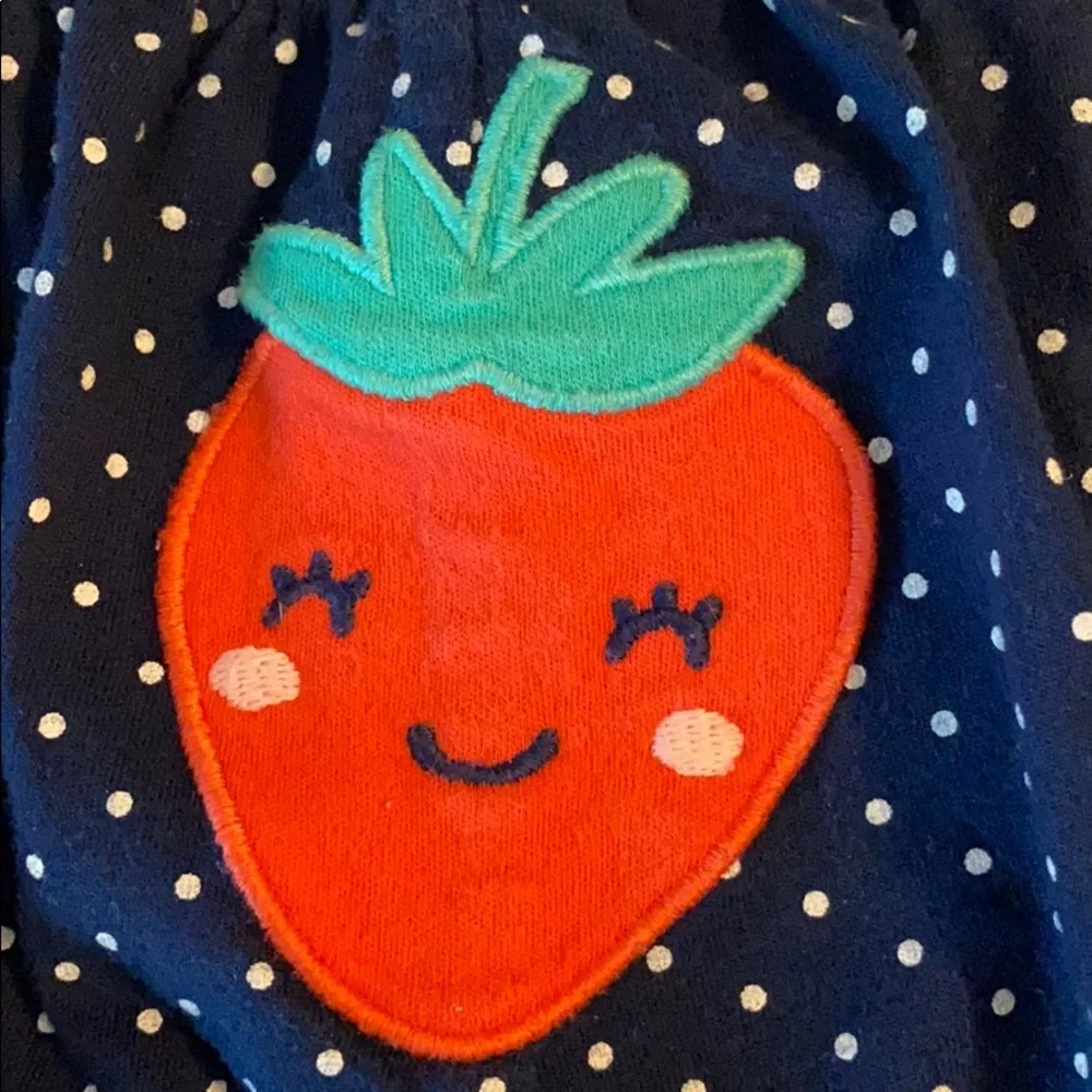 Carter’s Blue Polka Dot Cotton Bloomers Red Strawberry on Backside Size 9 mo