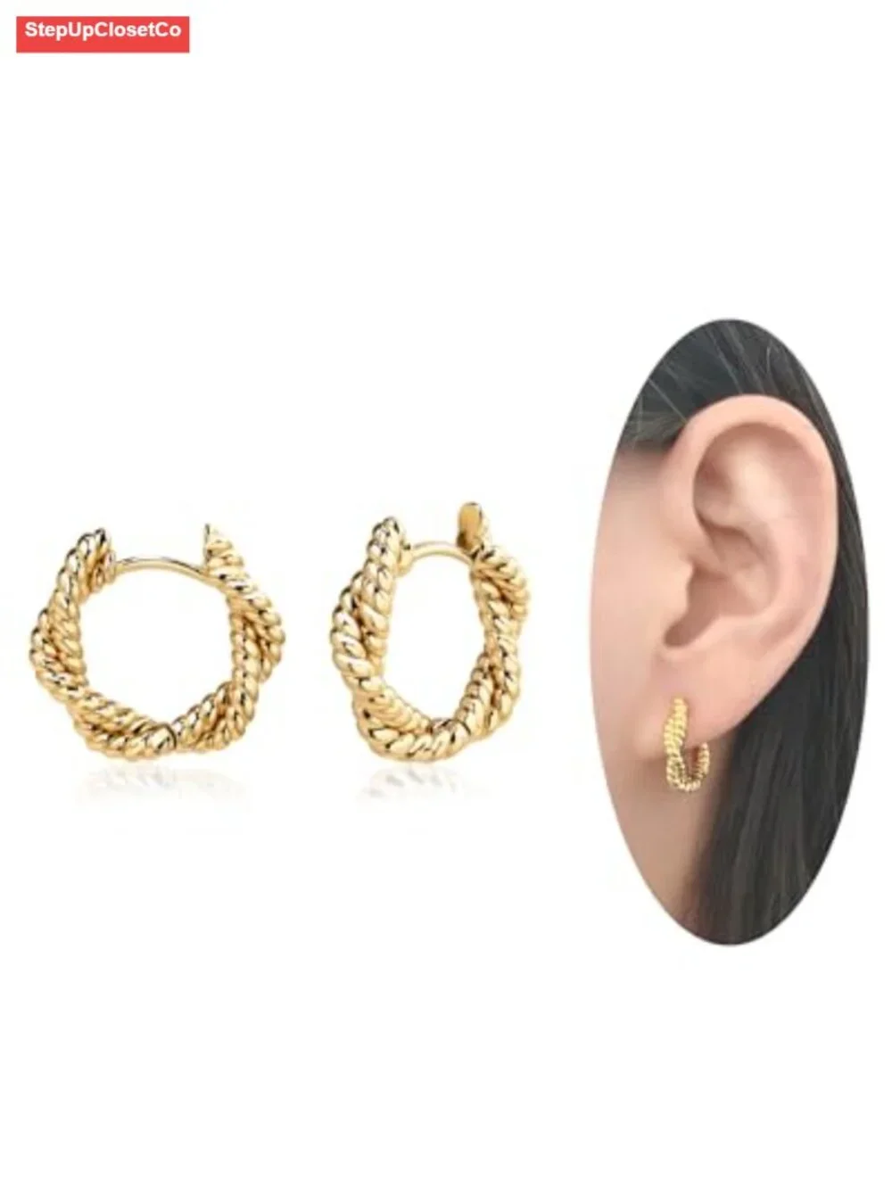 18K Gold Plated Twisted Huggie Hoop Earrings Minimalist Sleep Earrings