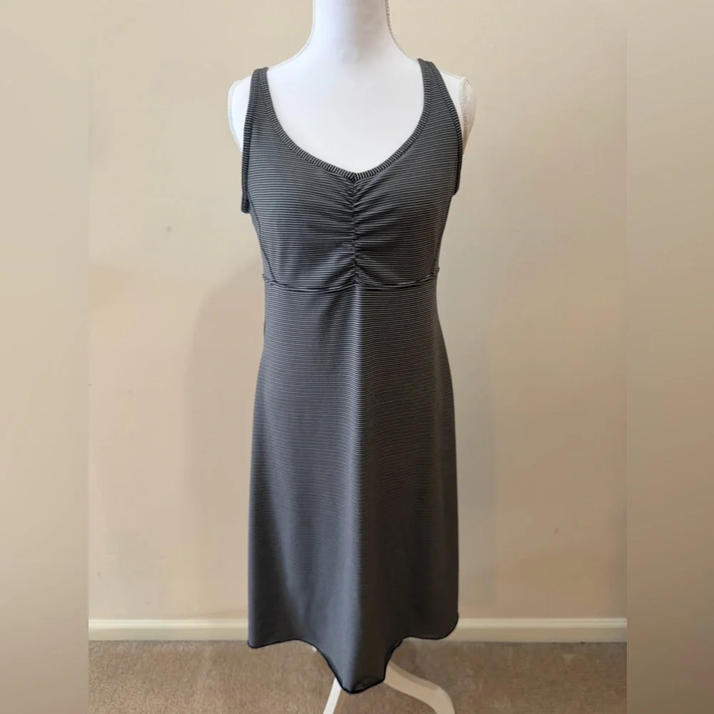 Prana Black and White Striped Dress with Criss Cross Back Size Large