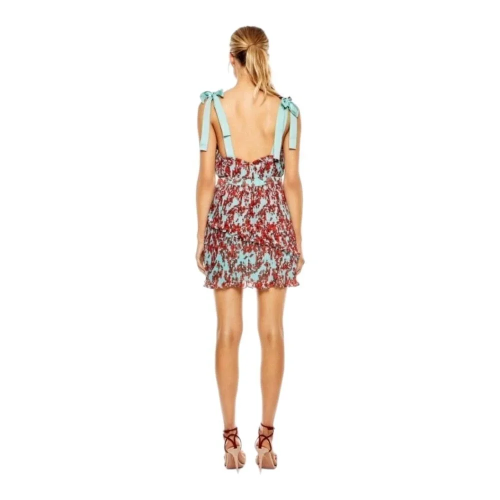 La Maison Talulah Floral Pleated Layered Mini Dress Shoulder Tie Sz M