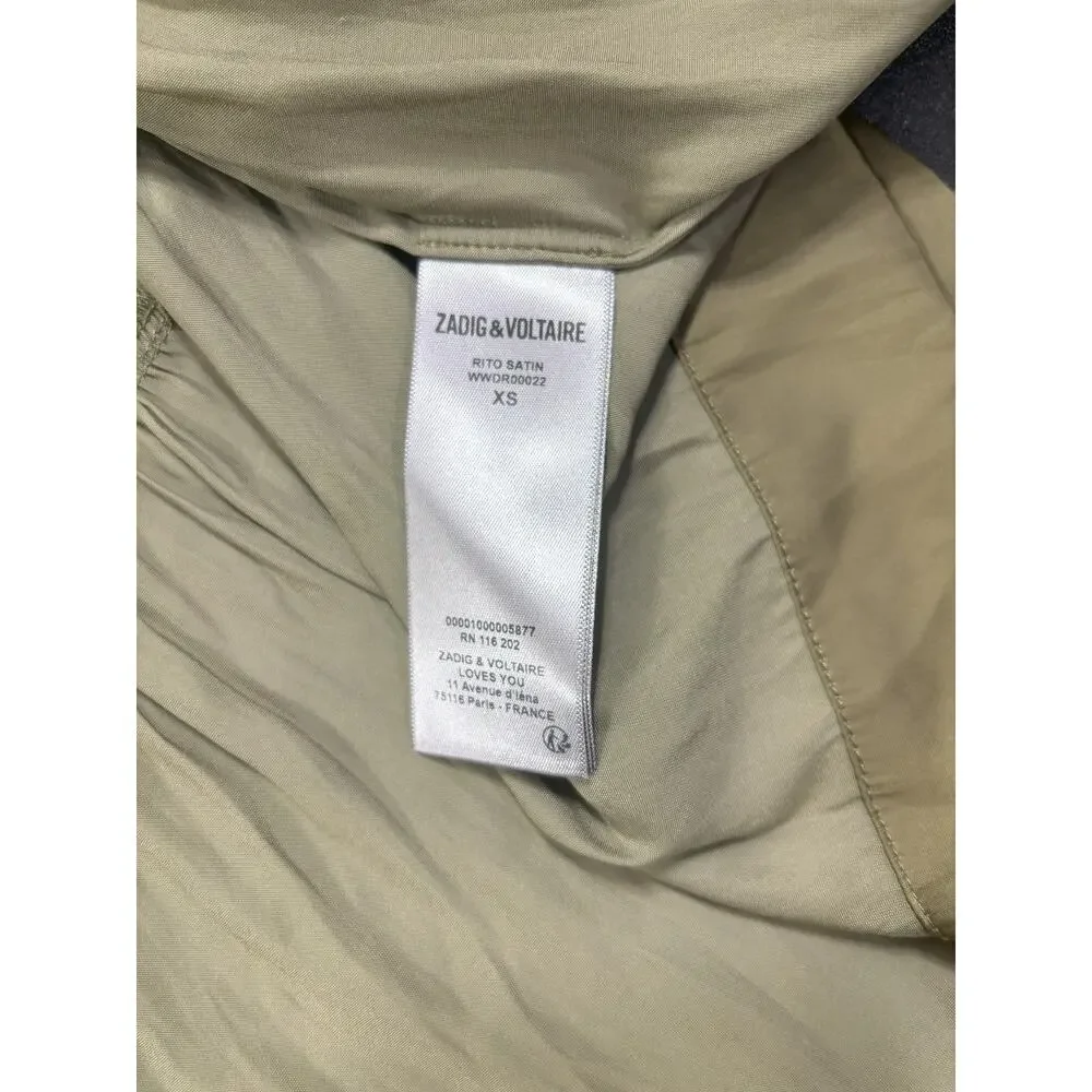 Zadig & Voltaire NWOT‎ Rito Tiered Satin Dress in Kaki Green Size XS MSRP $398