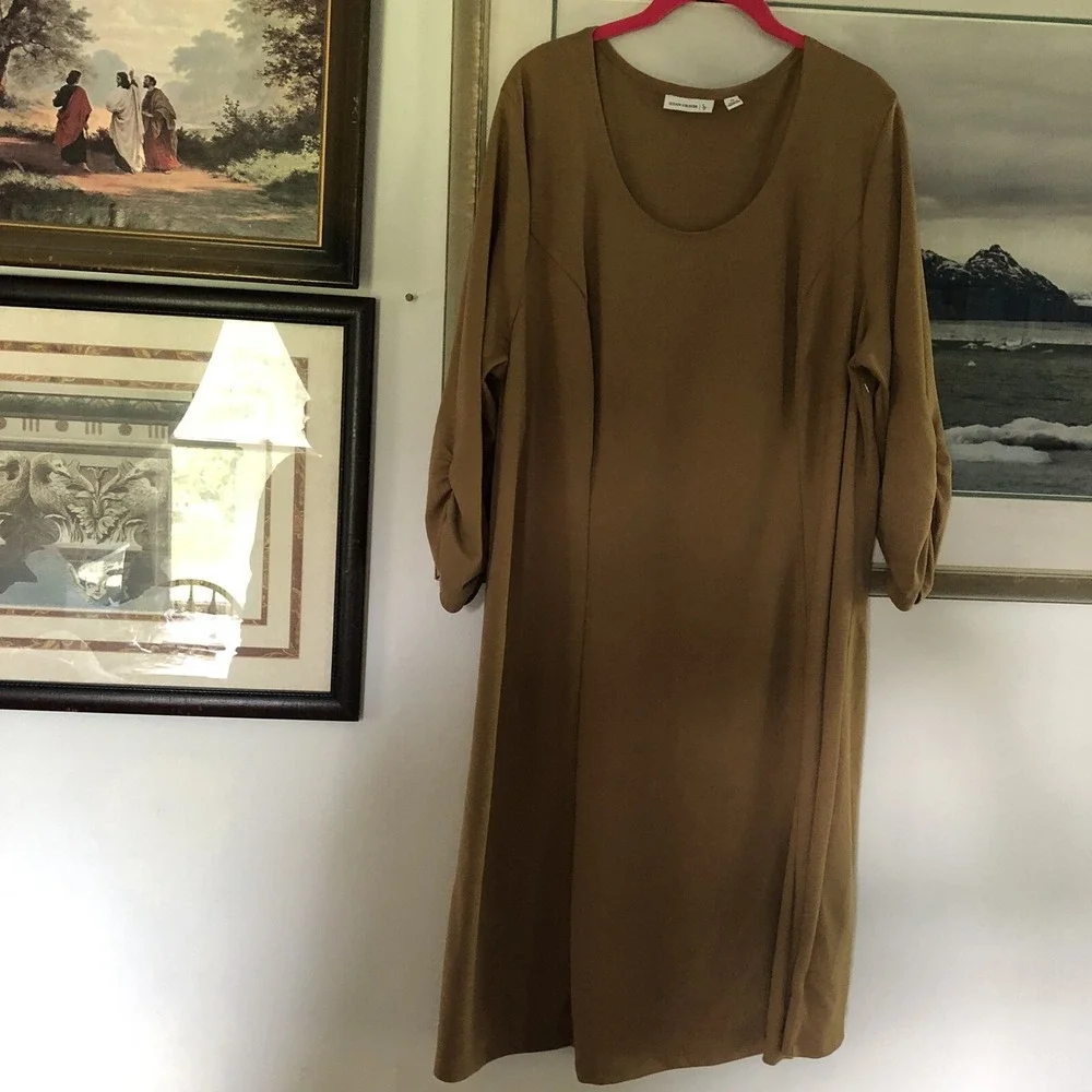Susan Graver Brown Ponte Knit 3/4 Sleeve Top Women's Plus Size 2X A667