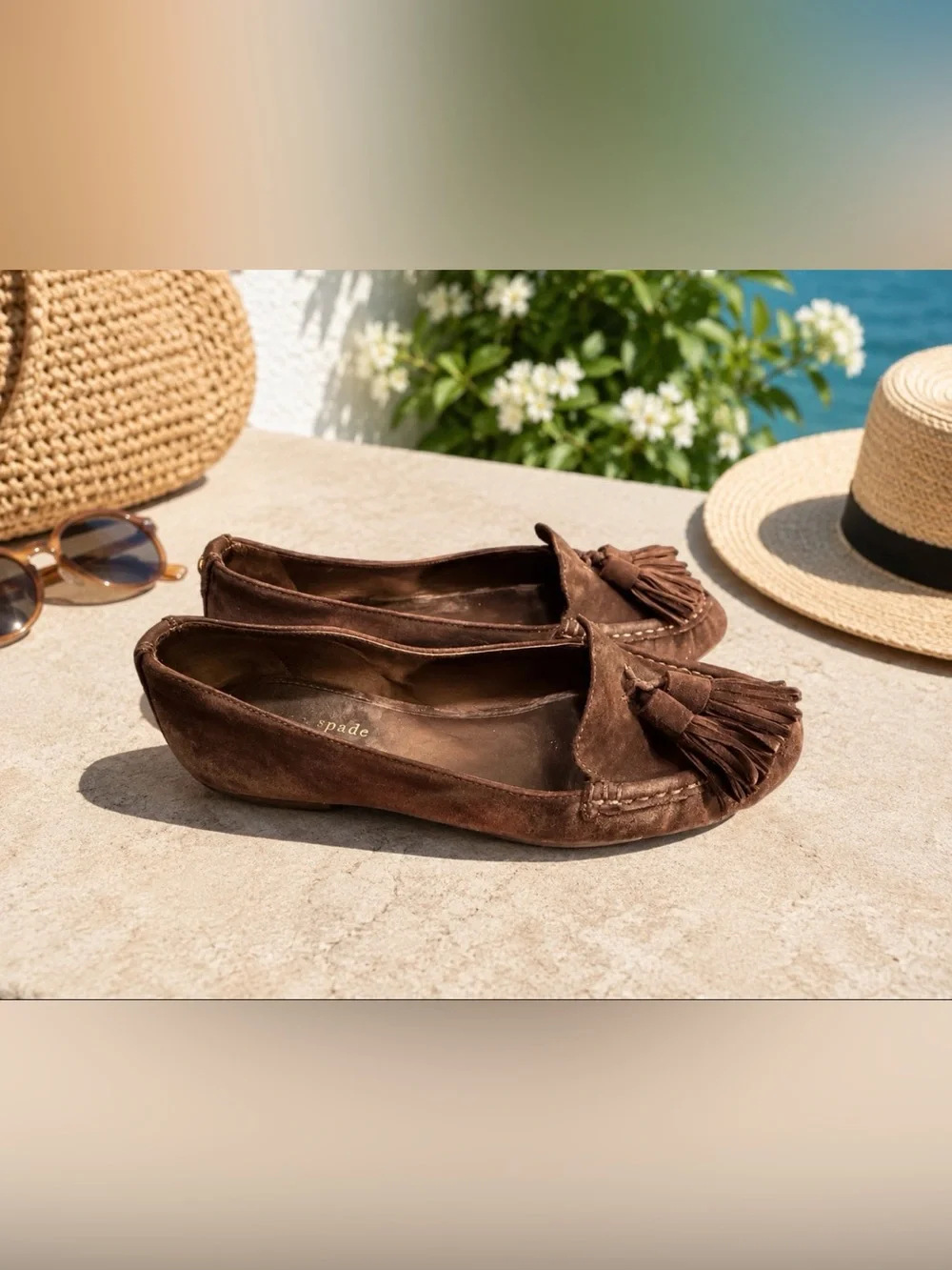 Kate Spade size 7 brown suede  flats with  tassels