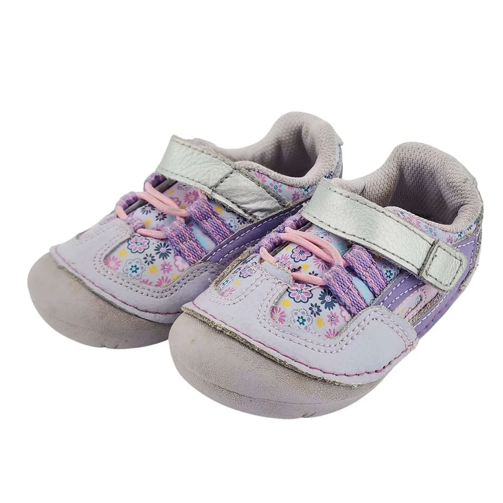 Healthtex Toddler Girls Purple‎ Floral Sneakers Metallic Silver Strap Size 5