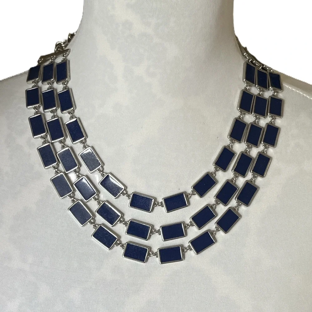 Charming Charlie Statement Necklace Blue Silver - Multi-strand