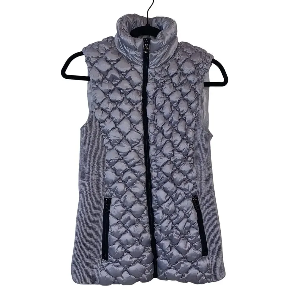Marc New York Metallic Silver‎ Puffer Vest Small Quilted Knit Panel Zip Jacket