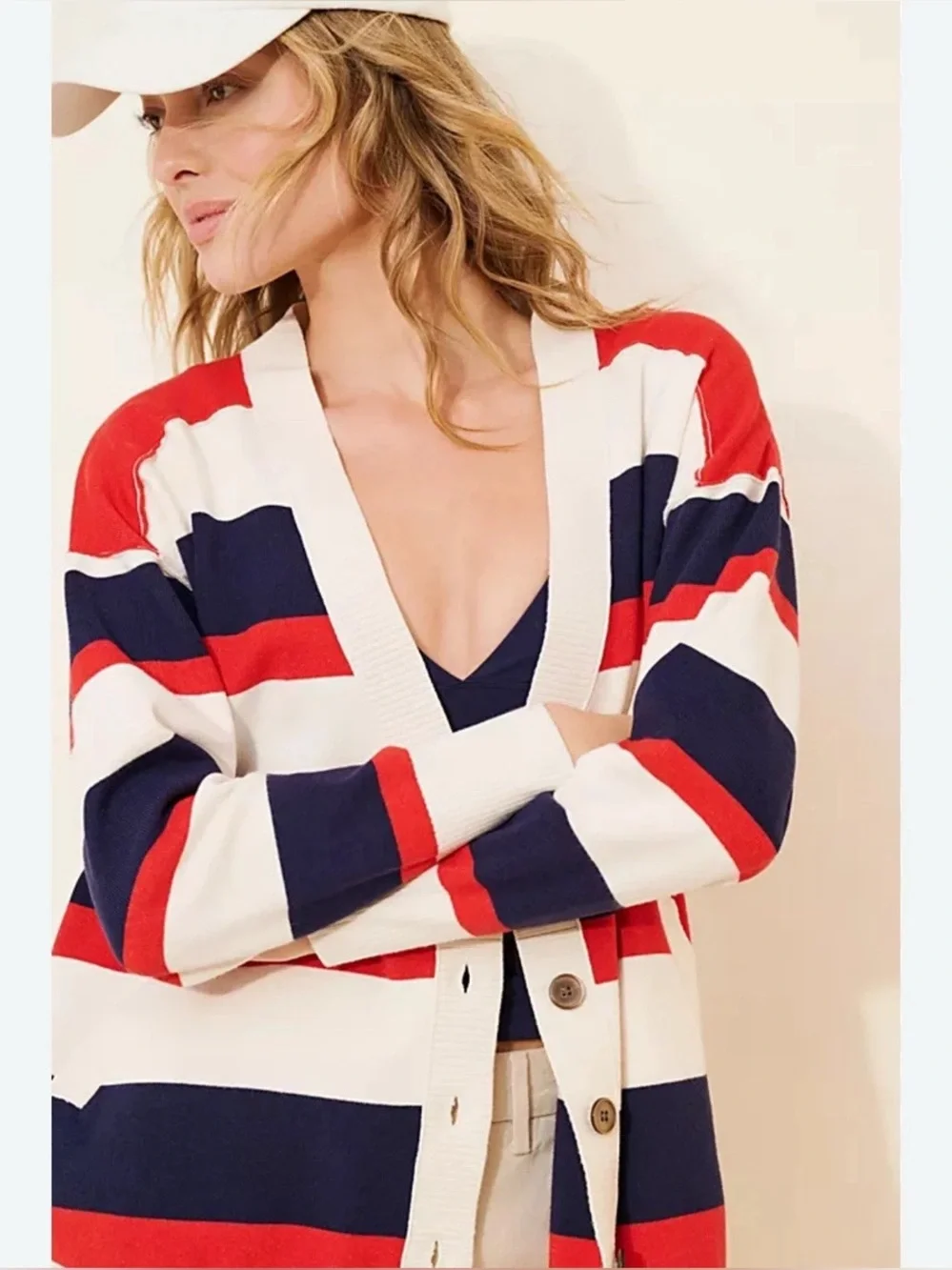 Free People League of Her Own Cardigan in the Americana Combo colorway