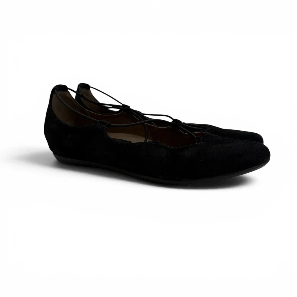 Earthies by Earth Women's 10 Black Suede Essen Lace Up Ballet‎ Flats Pointed Toe