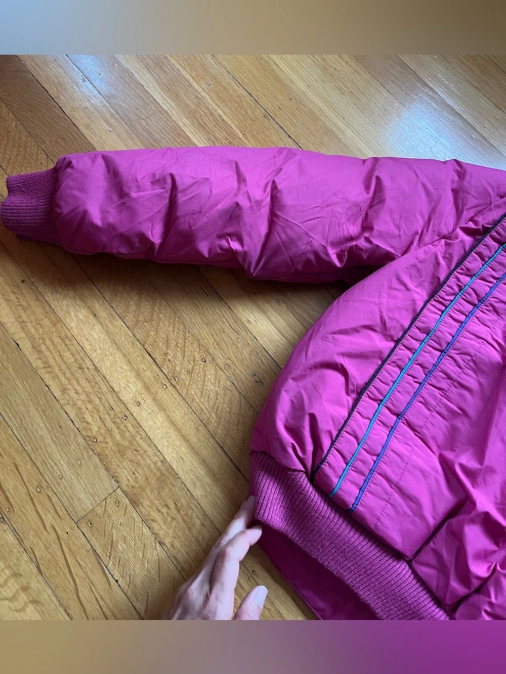 Vintage 80s retro duck down ski jacket bubble coat pink cropped M mountain goat
