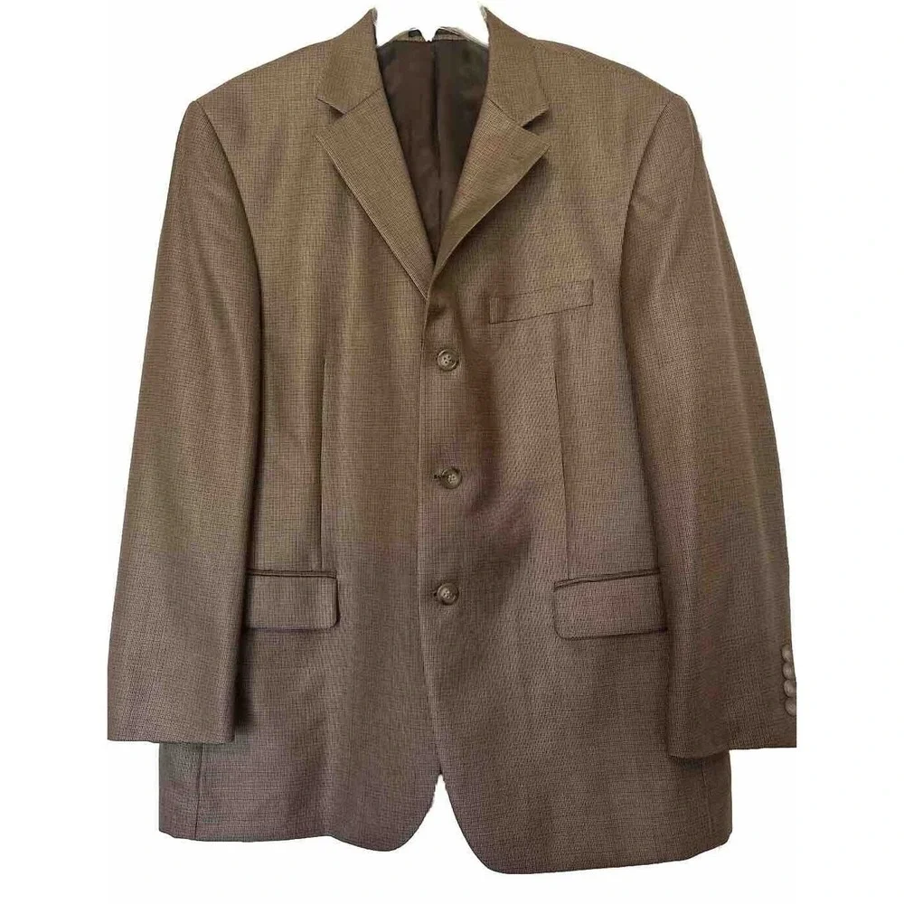 Andrew Fezza 42S Blazer Brown Micro Check Silk Wool Sport‎ Coat Designer Jacket