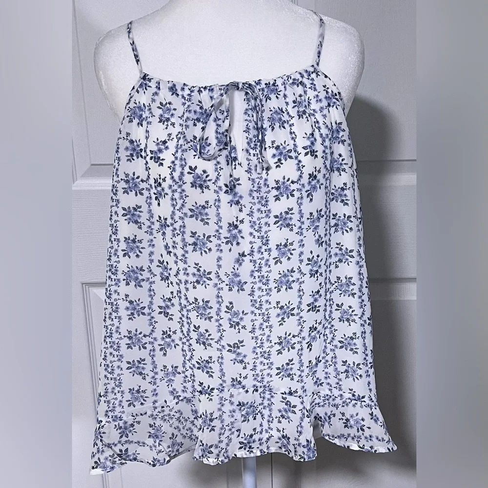 Aqua White and Blue Floral Sleeveless Slouch Top