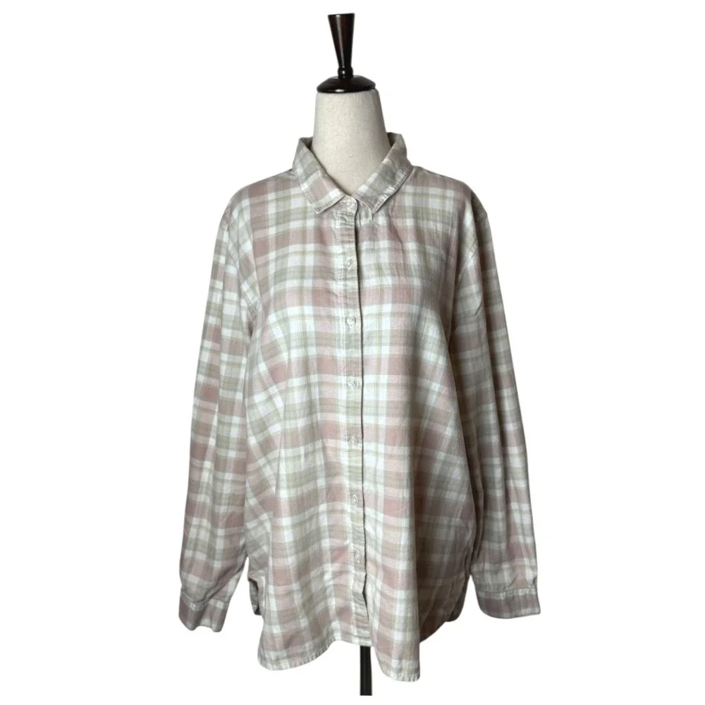 Barbour Shirt Women 14‎ Pink Plaid Check Flannel Relaxed Fit Newbury Button Down