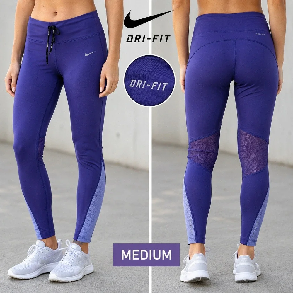 Nike Dri-FIT‎ Purple Mesh Panel Running Active Leggings Womens Medium 749457-501