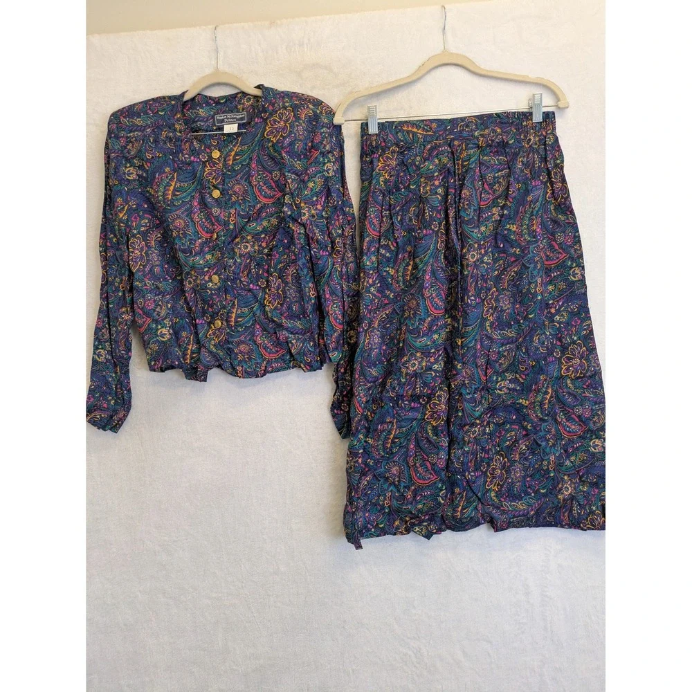 Norton McNaughton Petites Paisley Blouse‎ & Midi Skirt Set Women's Size 12/10