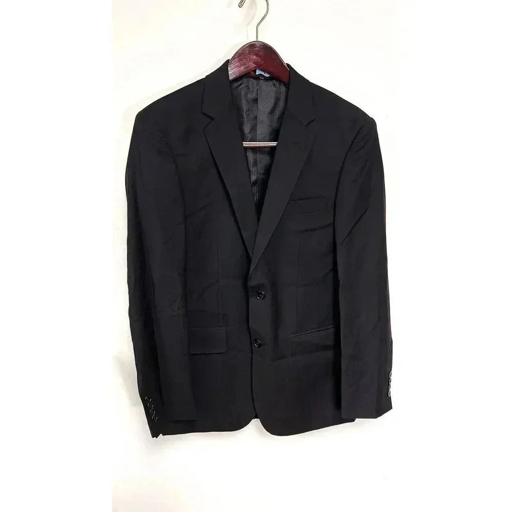 Linea Uomo Mens Black Square  Pattern 2-Button Front Blazer Sports Coat Size 36R