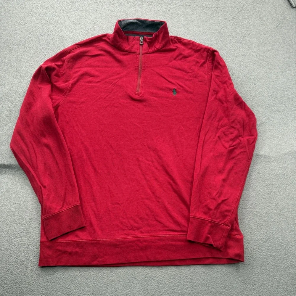 Polo Ralph Lauren Sweater Mens XL Red Quarter Zip Mock Neck‎ Pullover Pony Logo