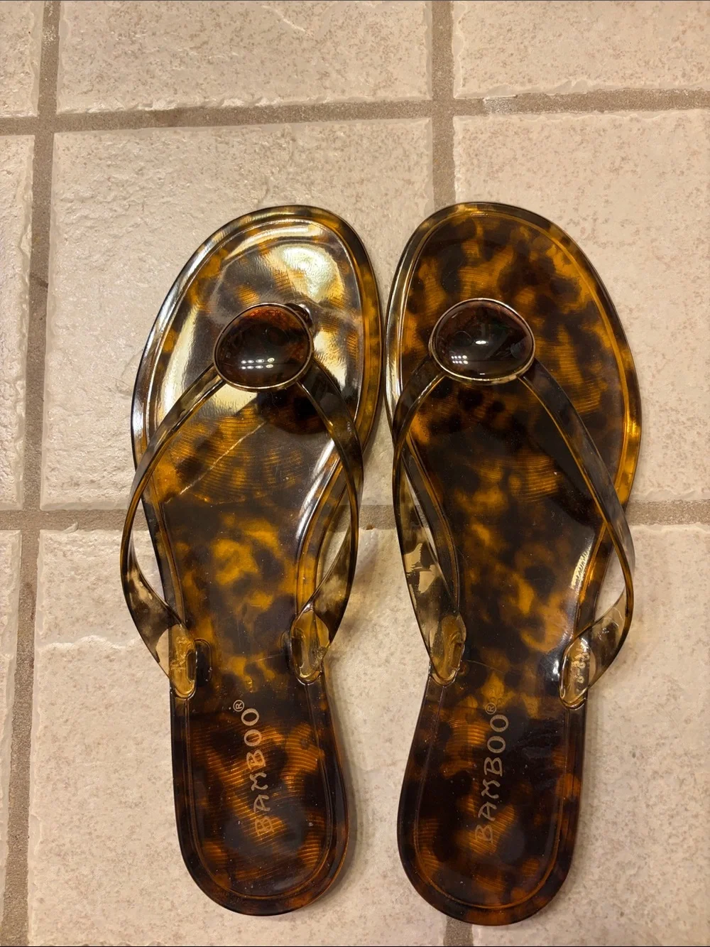 BAMBOO Tortoiseshell Jelly Flip Flop Sandals - Brown