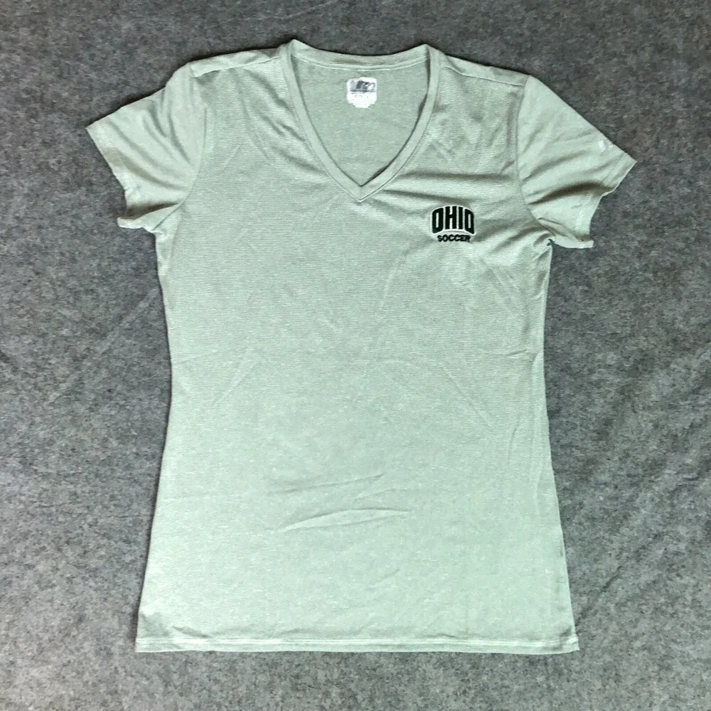 Ohio Bobcats Womens Shirt Medium Green Tee‎ Short Sleeve Striped Top NCAA Soccer