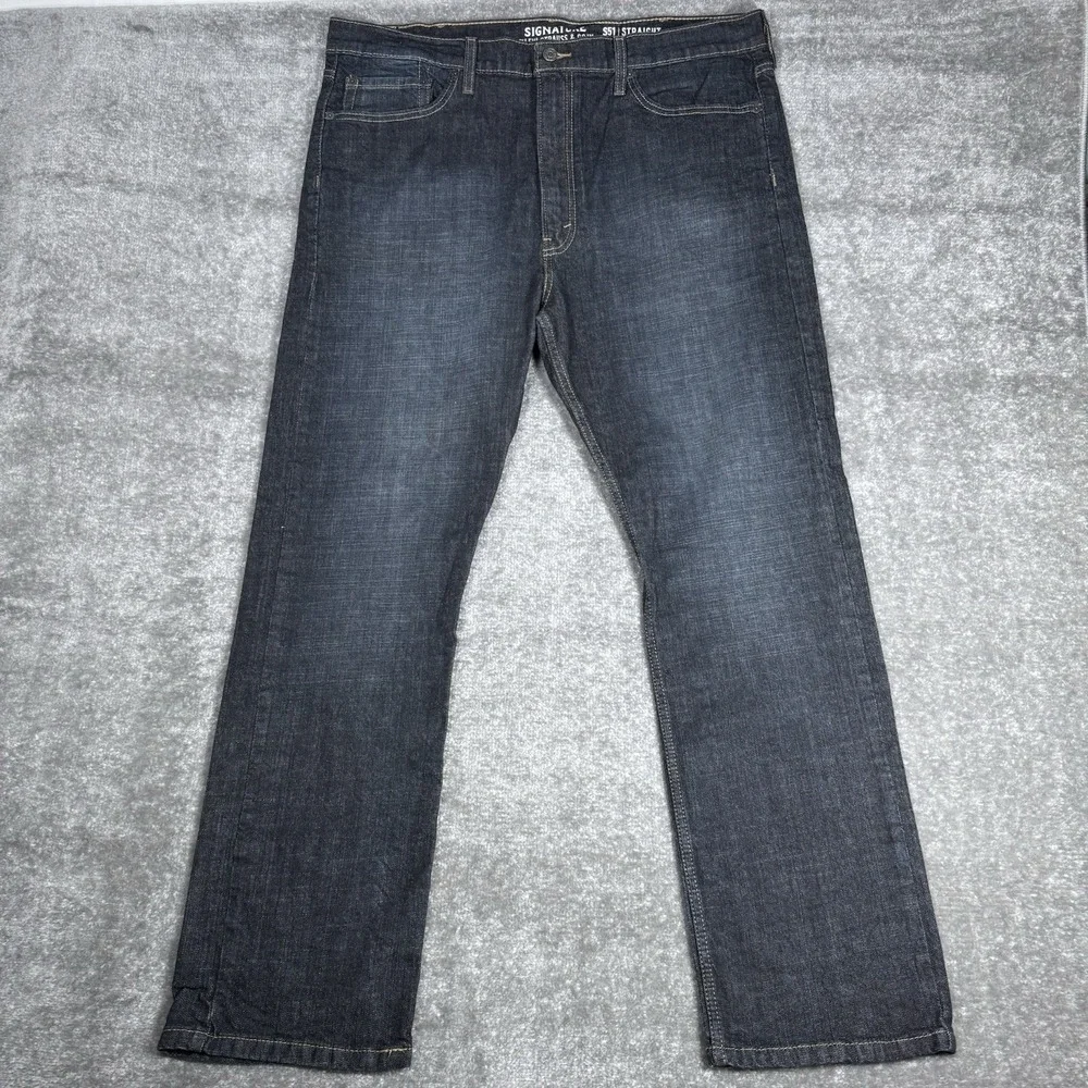 Levi's Signature Jeans Men's 40x32 Blue S51 Straight Leg Dark Wash Denim Stretch