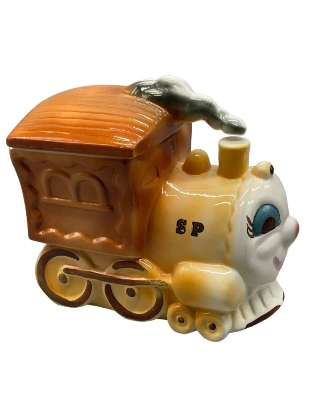 Sierra Vista Pottery Steam Engine Train Cookie Jar California brown 9x9