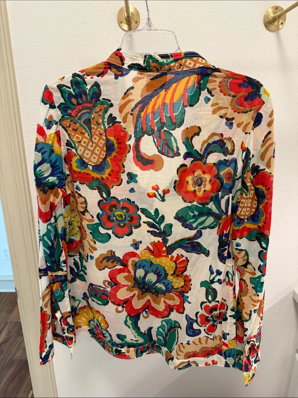 Tory Burch Multicolor Floral V-Neck Long Sleeve Top — Bright Garden Print