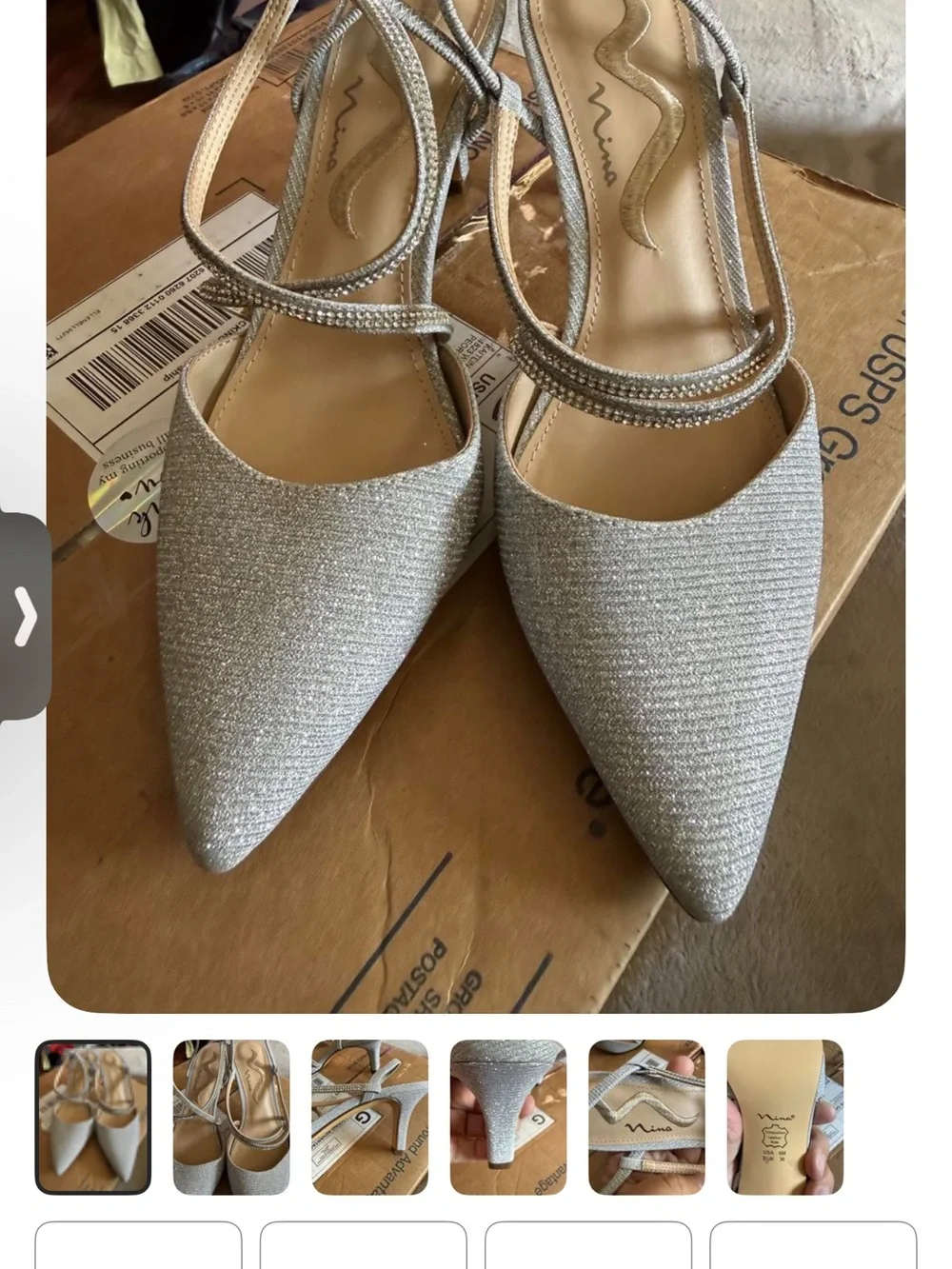 Nina Silver Glitter Pointed Toe Strappy Heels