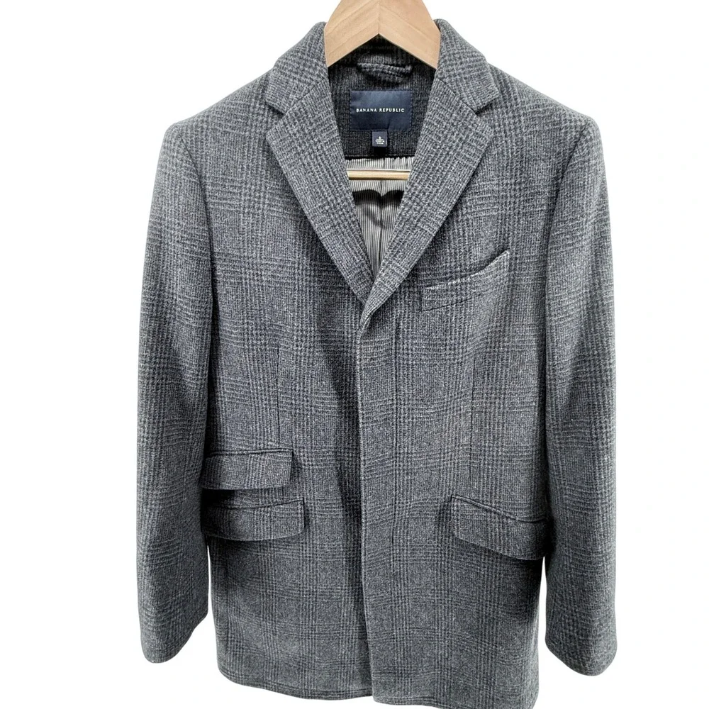 Banana‎ Republic Men's Gray Plaid Wool Blend Blazer Sport Coat Jacket