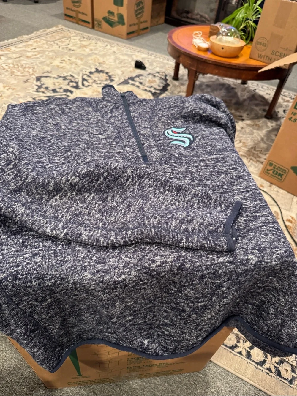 Seattle Kraken Men's Heather Navy Quarter-Zip Sweater