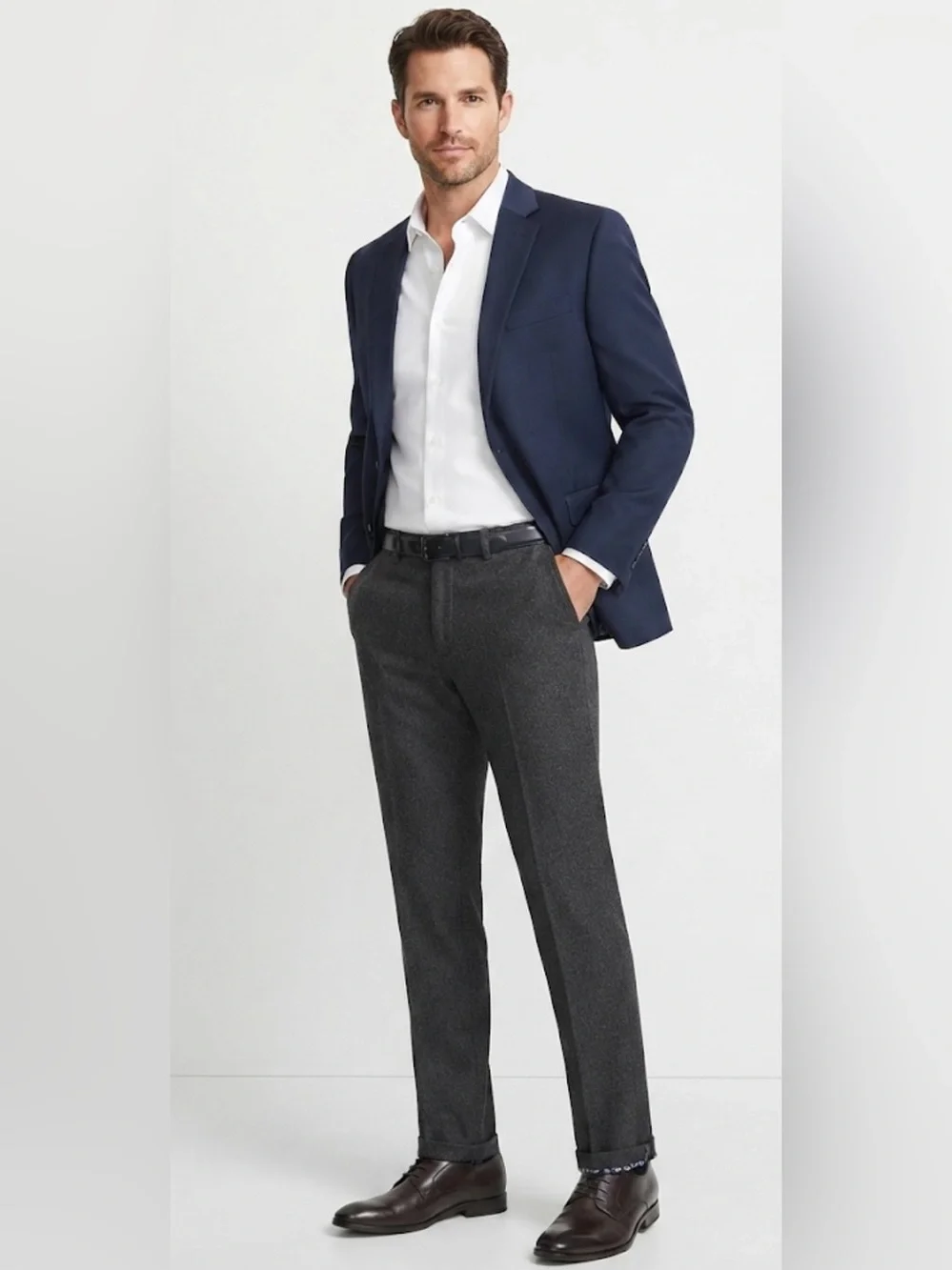 JF J.Ferrar Men's Charcoal Tweed Wool Blend Straight Dress Pants Size 34x32 NWT