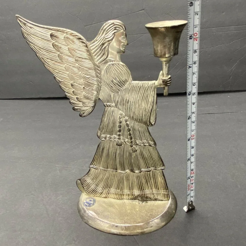 Christmas International Silver Co Angel Candle Holder Silver-Plated Vintage 1998