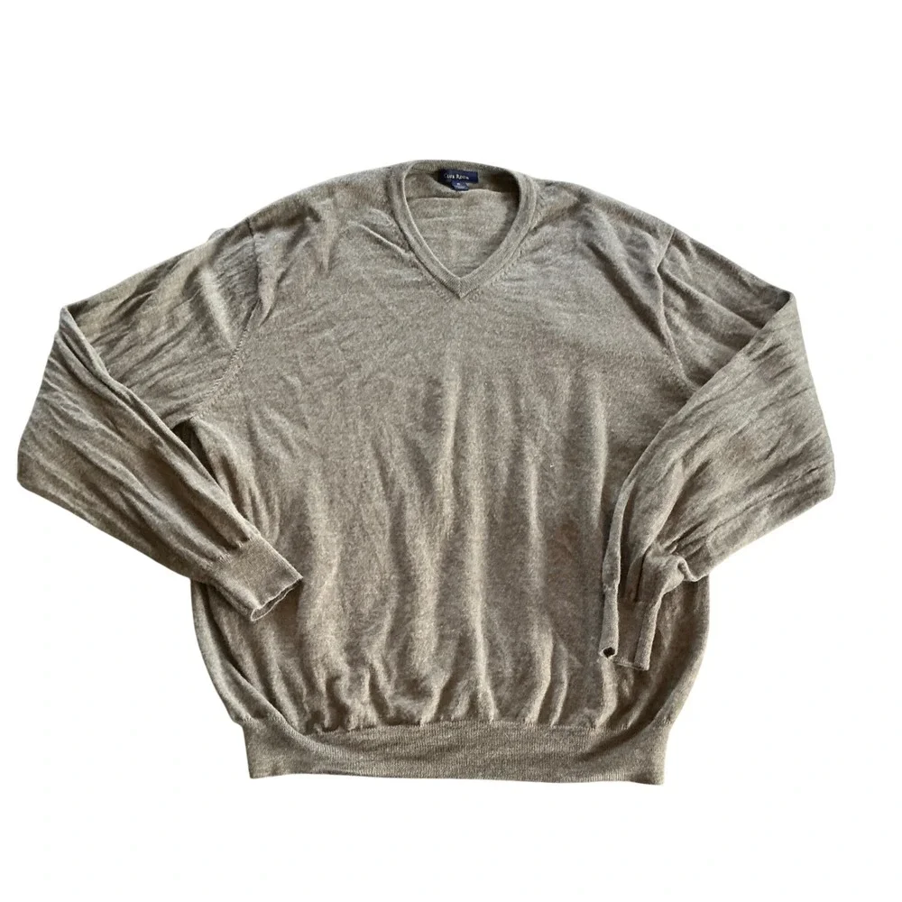 Club Room Mens XL Brown 100% Merino Wool V-Neck Lightweight Knit Sweater