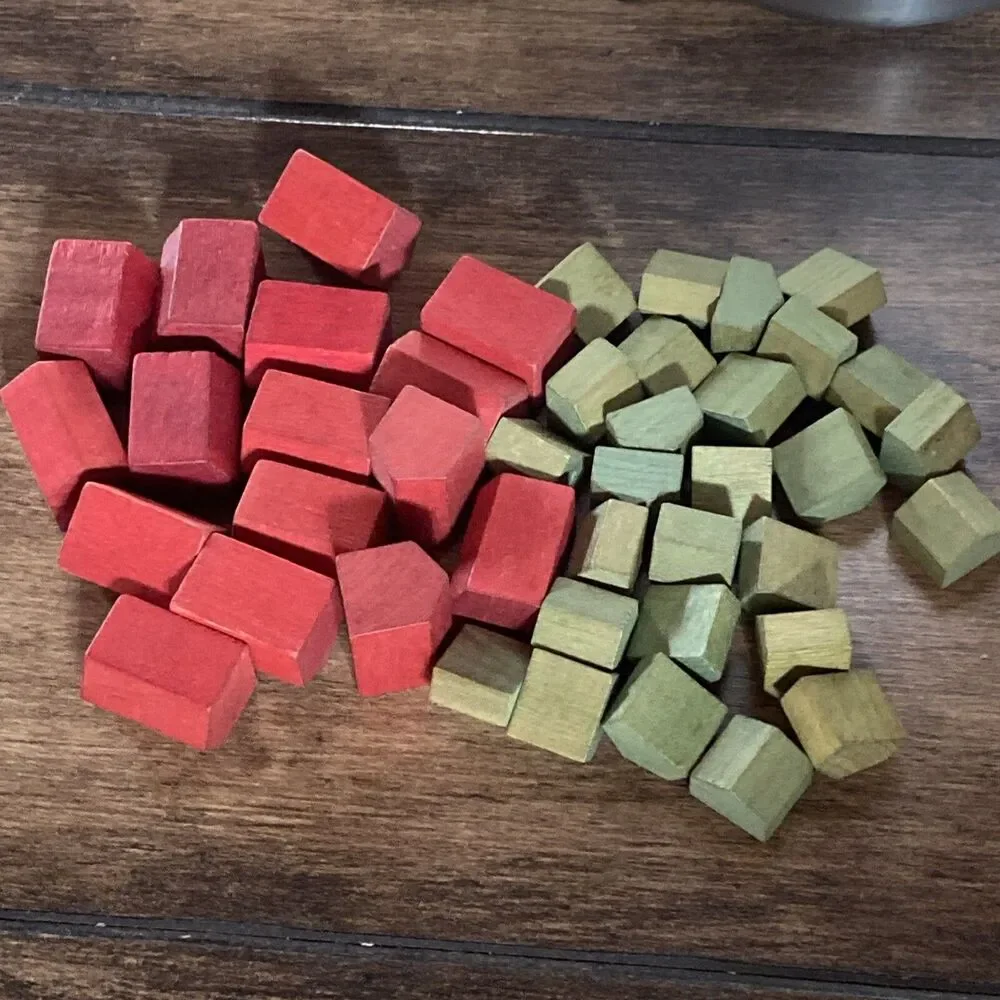 Vintage LOT 1930’s MONOPOLY WOOD WOODEN Pieces - 16 Red Hotels, 27 Green Houses