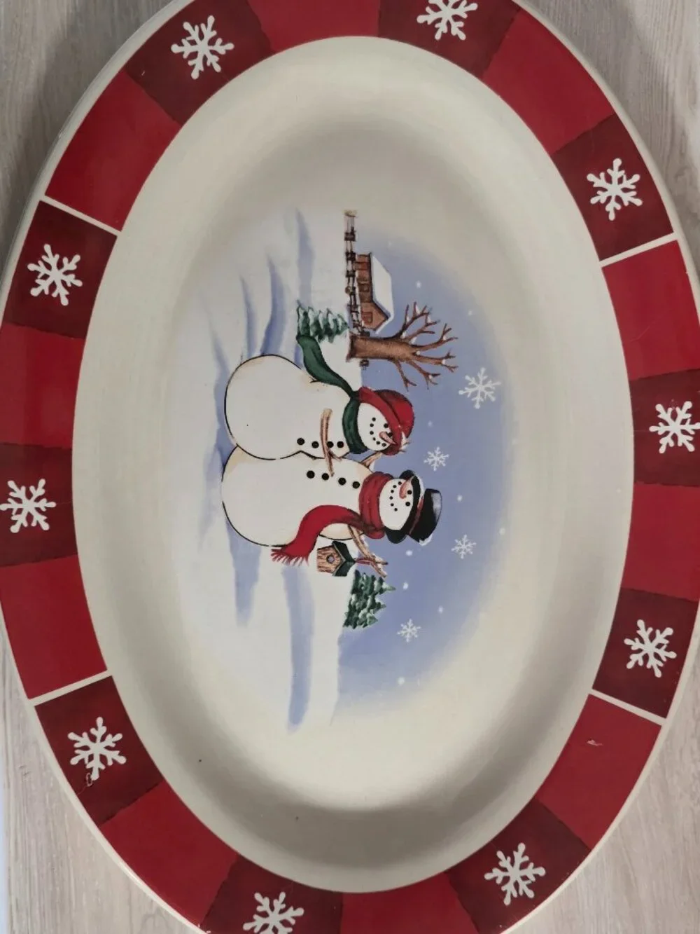 Snowman Couple Oval Platter  14
