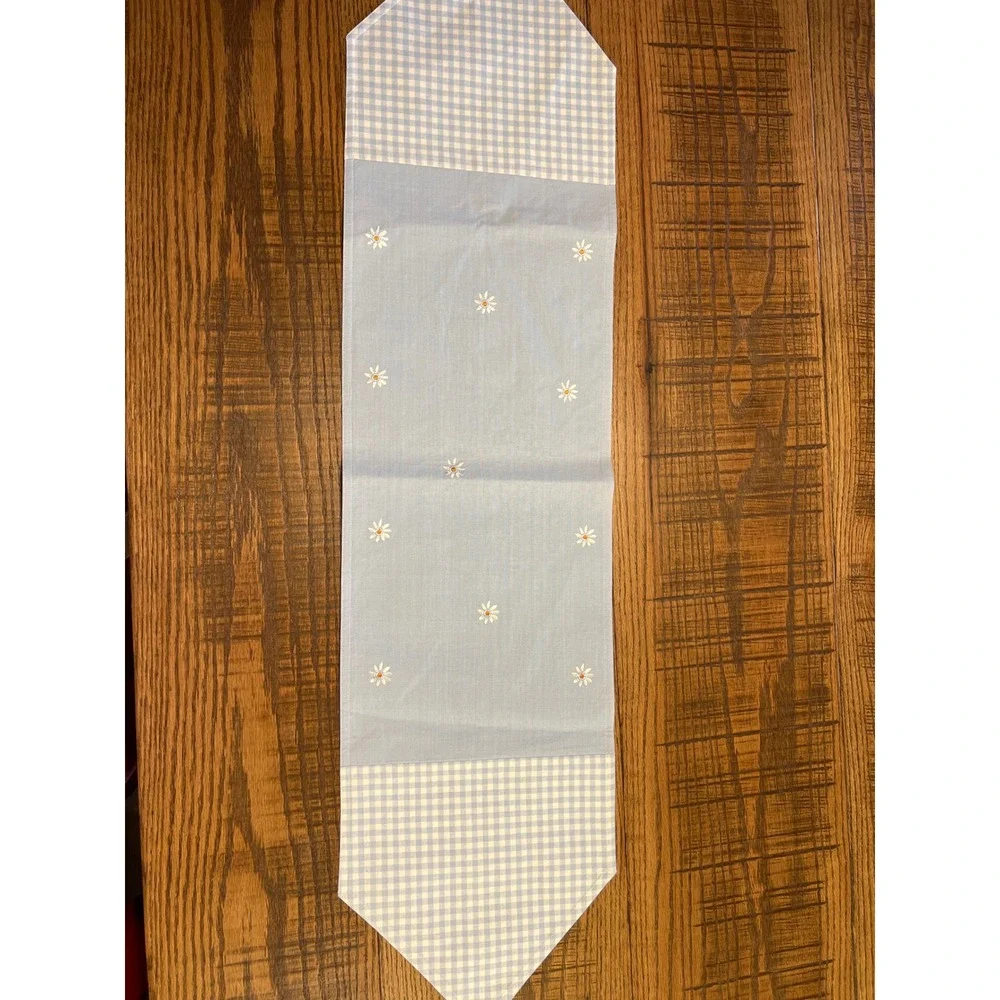 Blue Gingham Daisy Table Runner Farmhouse Country Cottage Shabby Chic 53x13 Spri