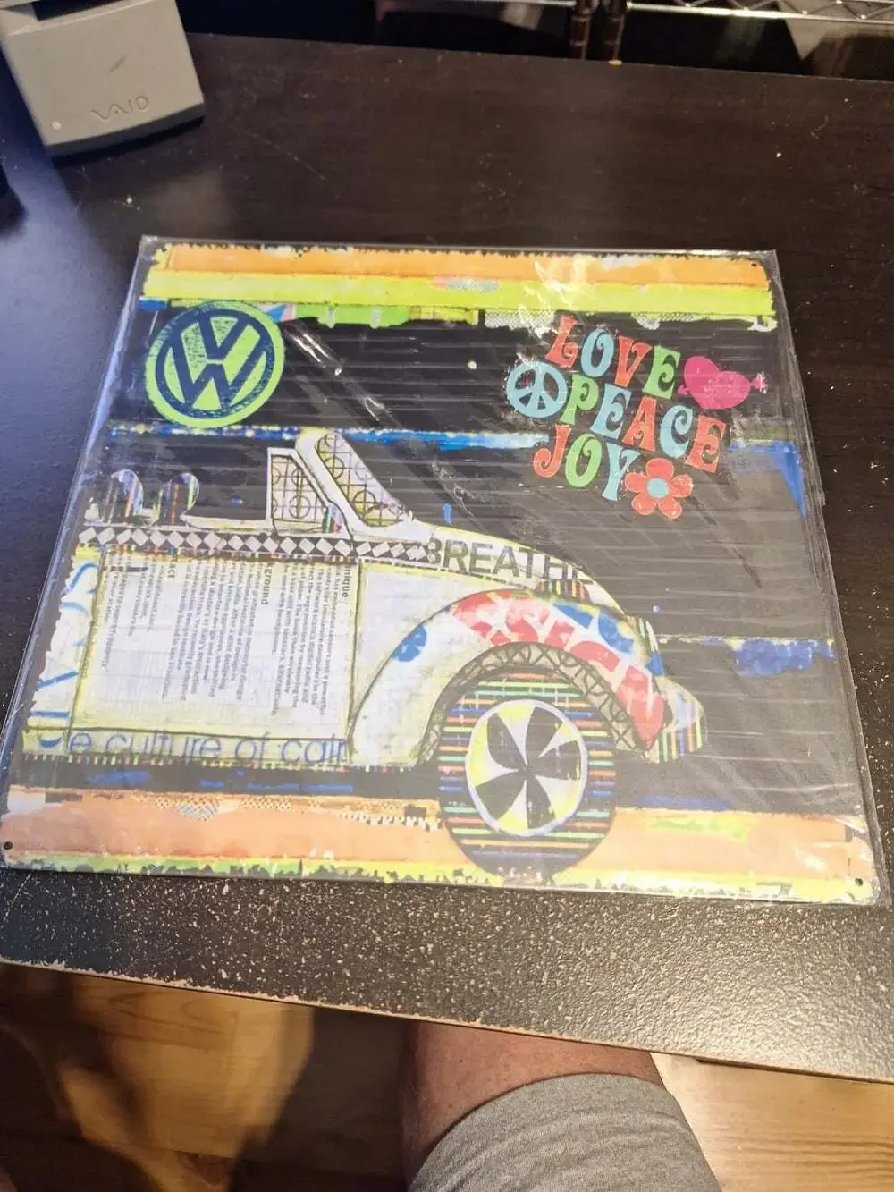 VW Style Love Peace Joy Metal Tin Sign 12